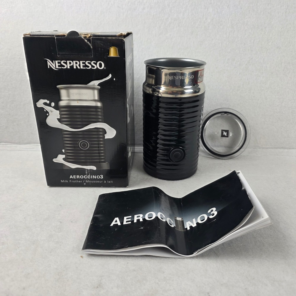 Nespresso Aeroccino3 Milk Frother Black Electric Steamer 3694-US-BK no base